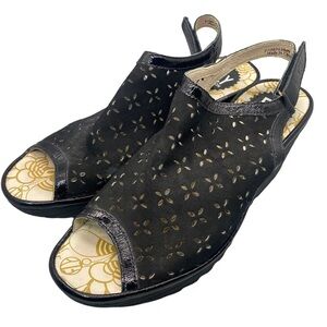 Fly London Yile Sandal Peep Toe Slingback Black Wedge Platform Size 40